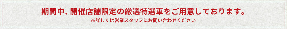 期間中、開催店舗限定の厳選特選車をご用意しております。
