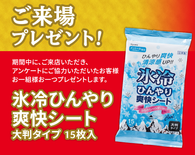 期間中に、ご来場いただき、アンケートにご協力いただいたお客様お一組様お一つプレゼントします。