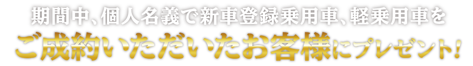 期間中、個人名義で新車乗用車、軽自動車をご成約いただいたお客様にプレゼント！